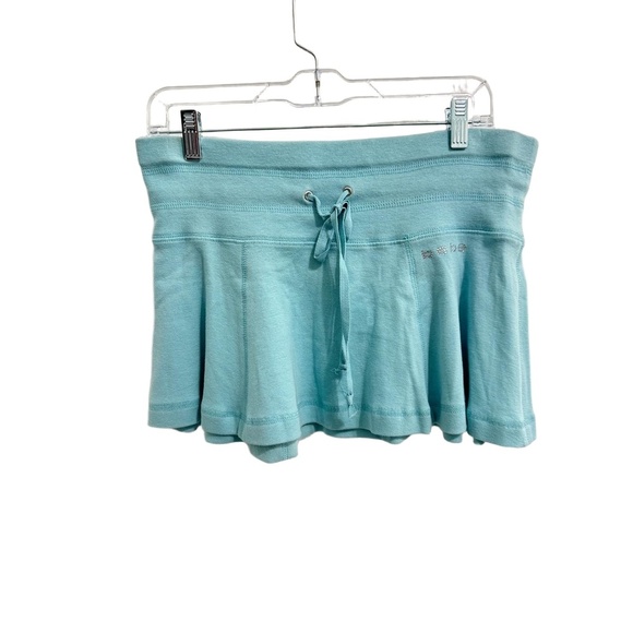 bebe Y2K Rhinestone Logo Circle Mini Skirt Turquoise Blue – Size L Made in USA - Picture 2 of 7